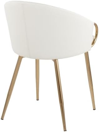 Dining Chair with Gold Metal Frame, White Faux Leather Upholstered Padded Seat and Backrest for Kitchen Island Living Room Accent Chair