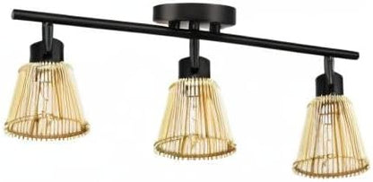 Globe Electric 3-Light Track Lighting Kit, Matte Black, Bamboo Shades, 3 Bulb Kitchen Light, E12 Socket