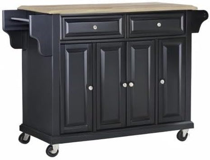 Crosley Furniture Full Size Wood Top Rolling Kitchen Island Storage Cart, Microwave Stand, Spice Rack, Black
