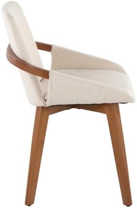 Mid Century Modern Chair with Walnut Bamboo Frame, Cream Fabric Upholstered Foam Padded Seat and Backrest for Kitchen Island Dining Room Accent Chair