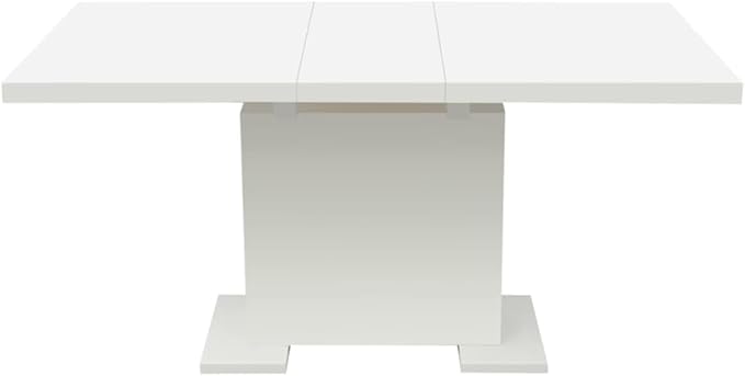White High Gloss Extendable Dining Table Modern Rectangular Expandable Design for Kitchen Dining Room, Seats 6, Size 47.2 to 59.1 Inches