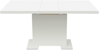 White High Gloss MDF Steel Extendable Dining Table for Kitchen Dining Room Modern Expandable Rectangular Table Seats 6 Small Spaces