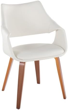 Faux Leather Dining Chairs Set of 2, Kitchen Island Chairs with White Padded Seat and Walnut Bent Wood Legs for Dining Room Living Room Restaurant