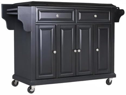 Crosley Furniture Full Size Granite Top Rolling Kitchen Island Storage Cart, Microwave Stand, Spice Rack, Black