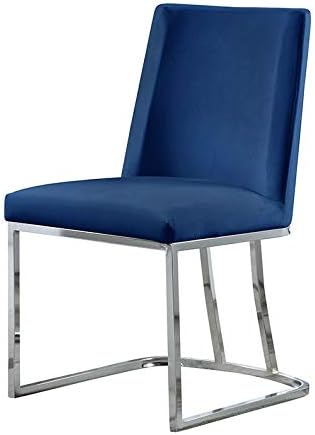 Modern Chairs Set of 2, Chrome Side Chairs & Counter Stools with Ring Pull Back, Luxury Upholstered Chairs for Kitchen Island, Dining Room & Home Bar (Velvet, Navy Blue/Silver, Side Chair)