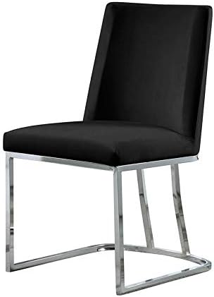 Modern Chairs Set of 2, Chrome Side Chairs & Counter Stools with Ring Pull Back, Luxury Upholstered Chairs for Kitchen Island, Dining Room & Home Bar (Velvet, Black/Silver, Side Chair)
