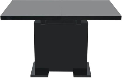 Extendable Dining Table, Glossy Black MDF & Steel, Modern Kitchen Table, 47.2-59.1 Inch Rectangular Dinner Table for Dining Room, Seats