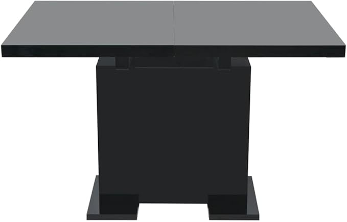 Modern Glossy Black Extendable Dining Table, MDF Steel Kitchen Table, Room Furniture for Gatherings, Accommodates 4-6 Guests, 47.2-59.1 Inch, Versatile Kitchen & Home Piece
