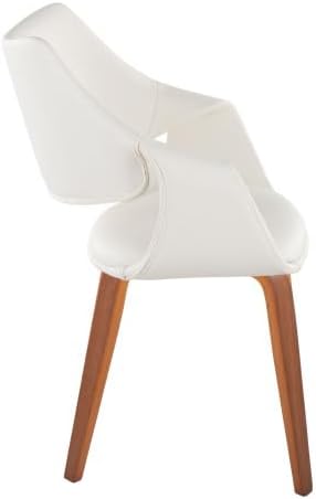 Faux Leather Dining Chairs Set of 2, Kitchen Island Chairs with White Padded Seat and Walnut Bent Wood Legs for Dining Room Living Room Restaurant