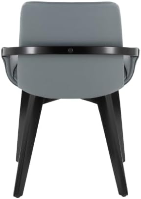 Mid Century Modern Chair with Black Bamboo Frame, Grey Faux Leather Upholstered Foam Padded Seat and Backrest for Kitchen Island Dining Room Accent Chair