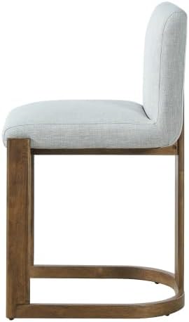 Bar Stools Set of 2, 24" Linen Upholstered Counter Height Barstools with Walnut-Finished Solid Rubberwood Legs, Comfortable Kitchen Island Chairs for Home Bar, Coffee Shop, Light Grey