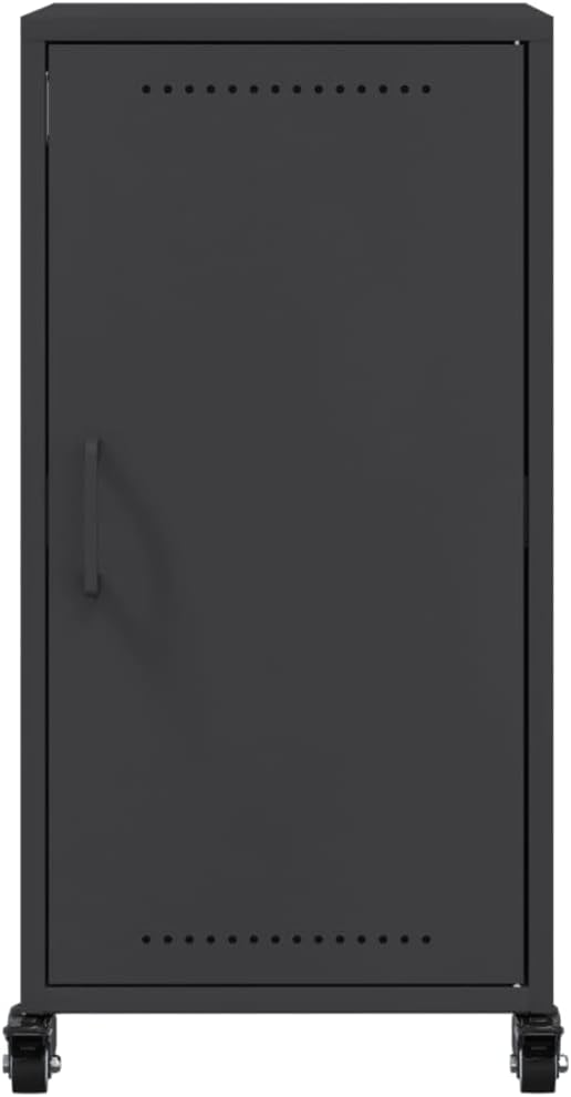 Black Cold-Rolled Steel Sideboard, Compact Rectangular Buffet Cabinet with Sliding Doors, 15.4" Deep, Modern Storage for Living Room, Kitchen, Coffee Station Dining Storage