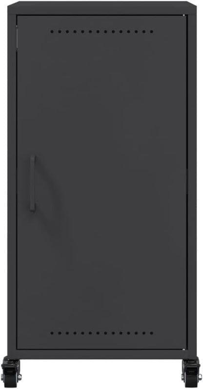 Black Cold-Rolled Steel Sideboard, Compact Rectangular Buffet Cabinet with Sliding Doors, 15.4" Deep, Modern Storage for Living Room, Kitchen, Coffee Station Dining Storage