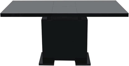 Extendable Dining Table, Glossy Black MDF & Steel, Modern Kitchen Table, 47.2-59.1 Inch Rectangular Dinner Table for Dining Room, Seats