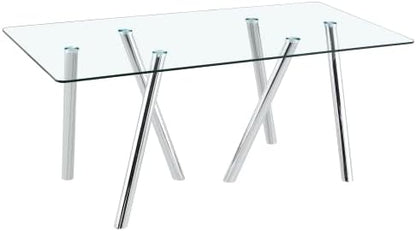 Donext 71" Rectangular Tempered Glass Dining Table, Sturdy Metal Legs,Modern Kitchen Dining Room Table,White