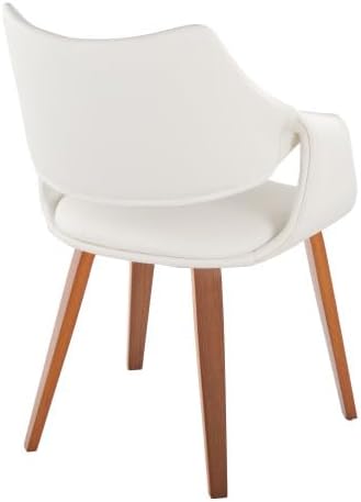 Faux Leather Dining Chairs Set of 2, Kitchen Island Chairs with White Padded Seat and Walnut Bent Wood Legs for Dining Room Living Room Restaurant