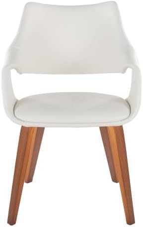 Faux Leather Dining Chairs Set of 2, Kitchen Island Chairs with White Padded Seat and Walnut Bent Wood Legs for Dining Room Living Room Restaurant