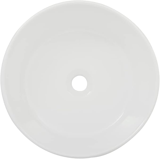 White Round Vessel Sink, BoomHoze 16"x16" Modern Countertop Circle White Porcelain Ceramic Bathroom Sink Above Counter Art Washing Basin