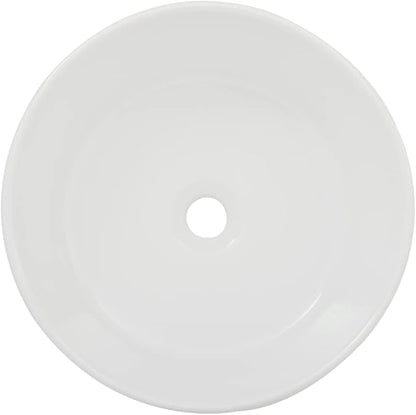 White Round Vessel Sink, BoomHoze 16"x16" Modern Countertop Circle White Porcelain Ceramic Bathroom Sink Above Counter Art Washing Basin
