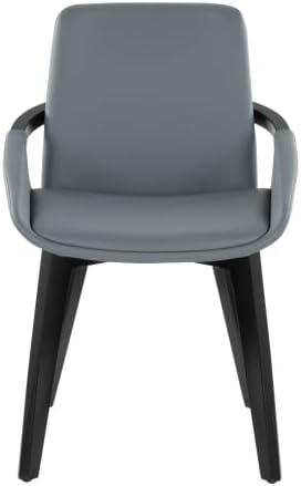 Mid Century Modern Chair with Black Bamboo Frame, Grey Faux Leather Upholstered Foam Padded Seat and Backrest for Kitchen Island Dining Room Accent Chair
