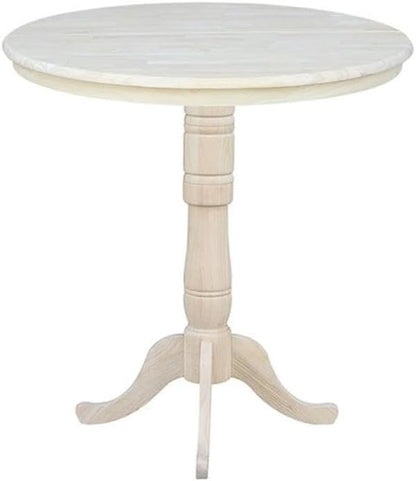 IC INTERNATIONAL CONCEPTS 36" Round Top Pedestal Table with 12" Leaf - Dining Counter or Bar Height