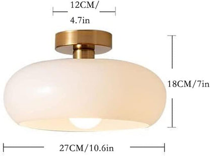 Nordic Vintage Ceiling Light Fixture Denmark Mid Century Modern Nostalgia Semi Flush Mount Ceiling Light with Orange White Glass Shade for Restaurant Cafe Loft Bedroom Hallway 10.6inch