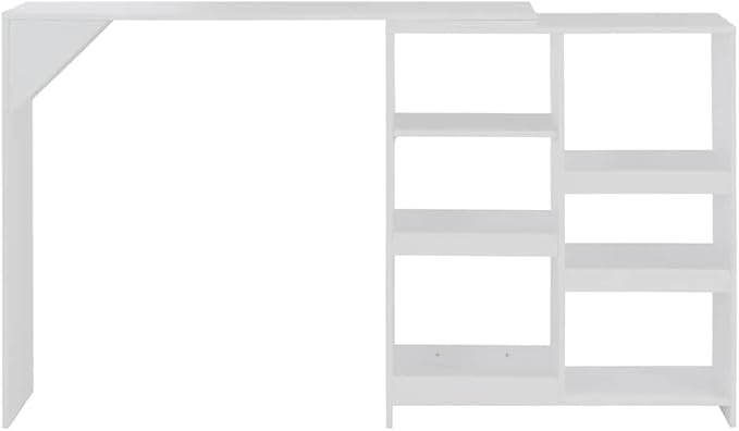 Bar Table White Large Rectangular 54.3" Kitchen Dining Table with Adjustable Shelf Modern Engineered Wood Counter Height for Apartment Breakfast Nook