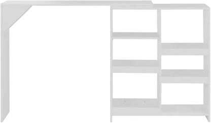 Bar Table White Large Rectangular 54.3" Kitchen Dining Table with Adjustable Shelf Modern Engineered Wood Counter Height for Apartment Breakfast Nook