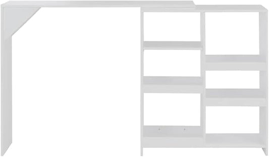Bar Table White Large Rectangular 54.3" Kitchen Dining Table with Adjustable Shelf Modern Engineered Wood Counter Height for Apartment Breakfast Nook