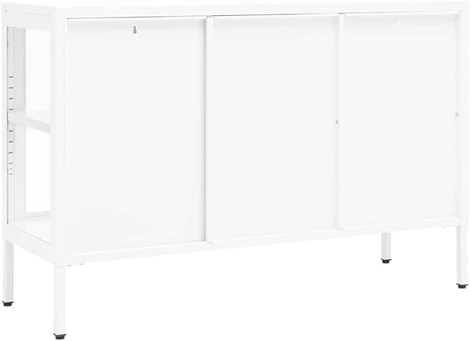 White Sideboard, Powder-Coated Steel Buffet Cabinet, 41.3 x 13.8 27.6 Inch Modern Storage Furniture with Adjustable Shelves for Living Room, Kitchen, Office Dining Storage