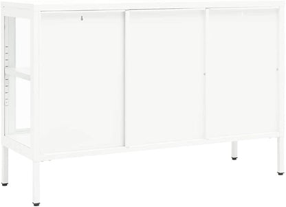 White Sideboard, Powder-Coated Steel Buffet Cabinet, 41.3 x 13.8 27.6 Inch Modern Storage Furniture with Adjustable Shelves for Living Room, Kitchen, Office Dining Storage
