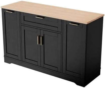 Bellemave Sideboard Buffet Cabinet with Drawer & Adjustable Shelves, Modern Kitchen Pantry with 3-Tier Pull-Out Rack, Coffee Bar Cabinet with Storage for Dining Room, Living Room, Kitchen (Black/54)