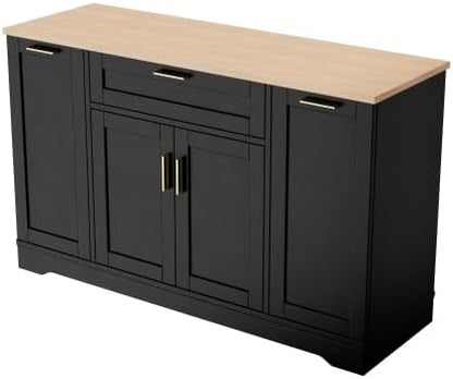 Bellemave Sideboard Buffet Cabinet with Drawer & Adjustable Shelves, Modern Kitchen Pantry with 3-Tier Pull-Out Rack, Coffee Bar Cabinet with Storage for Dining Room, Living Room, Kitchen (Black/54)