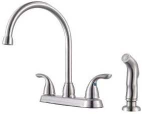 Pfister Pfirst Series 2-Handle High Arc Kitchen Sink Faucet with Side Sprayer, Stainless Steel Finish, 4 Hole Installation, Ceramic Disc Valve Technology, 360 Degree Swivel G136500S