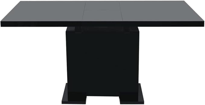Extendable Dining Table Rectangular Glossy Black MDF Steel Kitchen Table for Small Space Modern Expandable Dining Room Furniture
