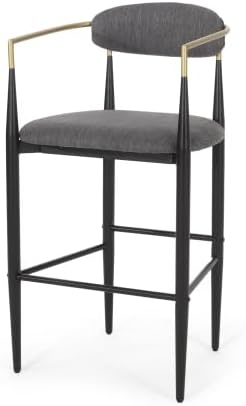 NewCosmos Barstools Set of 2, Counter Height Upholstered Bar Stools with Backs and Iron Legs for Kitchen Island, Gray Fabric Seating 260LBS Weight Capacity