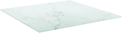 Square White Marble Tempered Glass Table Top 23.6 x 23.6 in, Scratch-Resistant Dining or Coffee Surface for Living Room and Kitchen