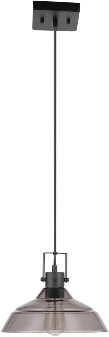 GLOBE Electric Sutton 1-Light Pendant Lighting, Matte Black, Smoke Glass Shade, Bulb Not Included
