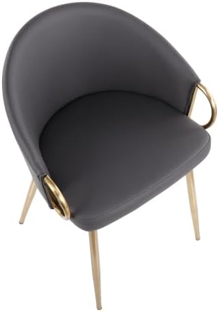 Dining Chair with Gold Metal Frame, Grey Faux Leather Upholstered Padded Seat and Backrest for Kitchen Island Living Room Accent Chair