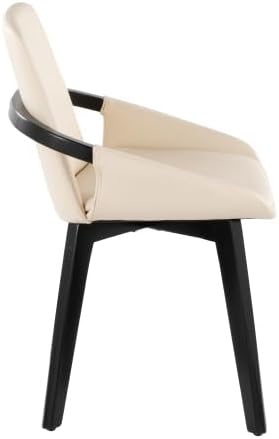 Mid Century Modern Chair with Black Bamboo Frame, Cream Faux Leather Upholstered Foam Padded Seat and Backrest for Kitchen Island Dining Room Accent Chair