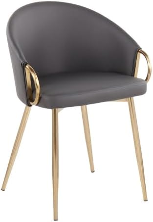 Dining Chair with Gold Metal Frame, Grey Faux Leather Upholstered Padded Seat and Backrest for Kitchen Island Living Room Accent Chair