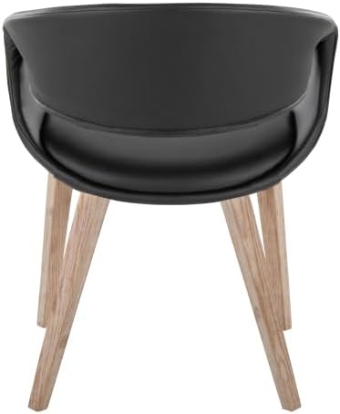 Upholstered Faux Leather Dining Chairs Set of 2, Kitchen Island Chairs with Black Padded Seat and Whitewashed Bent Wood Legs for Dining Room Living Room