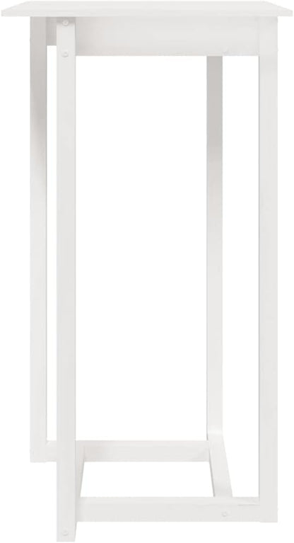 White Bar Table 23.6x23.6x43.3 Inch Solid Pine Wood Kitchen Island Table with Heat Resistant Matte Finish for Indoor Outdoor Use