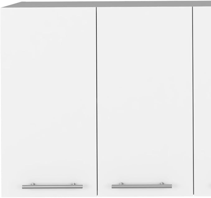 5 Shelf 4 Door 2 Kitchen Set, Kitchen Island and Upper Wall Cabinet White and Walnut QT457