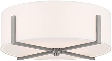 KICHLER Malen 4-Light Flush Mount, Updated Light with White Fabric Shade in Classic Pewter, for Bedroom, Hallway, Kitchen, or Smaller Mudroom (20" x 8.25")
