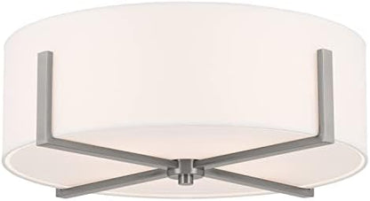 KICHLER Malen 4-Light Flush Mount, Updated Light with White Fabric Shade in Classic Pewter, for Bedroom, Hallway, Kitchen, or Smaller Mudroom (20" x 8.25")