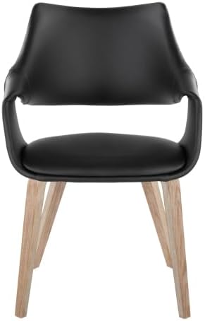 Faux Leather Dining Chairs Set of 2, Kitchen Island Chairs with Black Padded Seat and Whitewashed Bent Wood Legs for Dining Room Living Room Restaurant