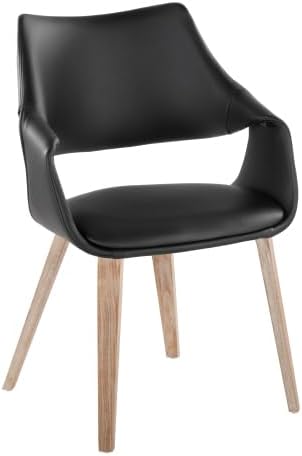 Faux Leather Dining Chairs Set of 2, Kitchen Island Chairs with Black Padded Seat and Whitewashed Bent Wood Legs for Dining Room Living Room Restaurant