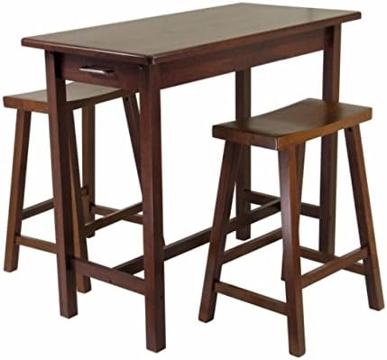 Ergode Sally 3-Piece Kitchen Island Table Set | 2 Drawers | Saddle Seat Stools | Space-Saving & Stylish | (94344-VV)