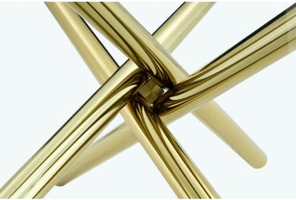 Donext Modern Tempered Glass Top Bar Table, Electroplated Metal Cross Leg Pub Table, Sturdy Kitchen Island Table for Home Bar Living Room,Gold